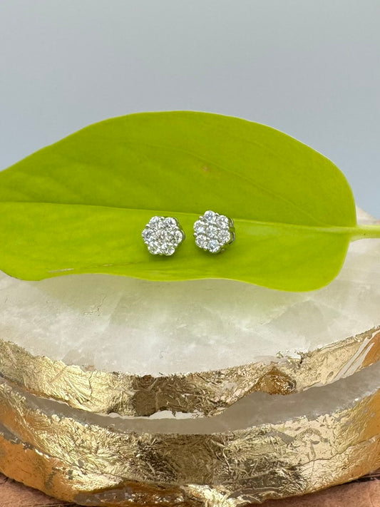 Diamond Sterling Silver Flower Studs