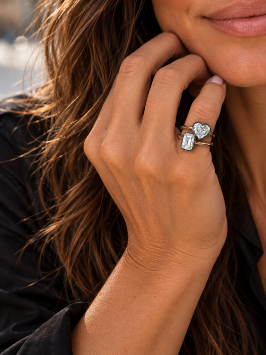Gold and Black Rhodium Emerald Cut Ring