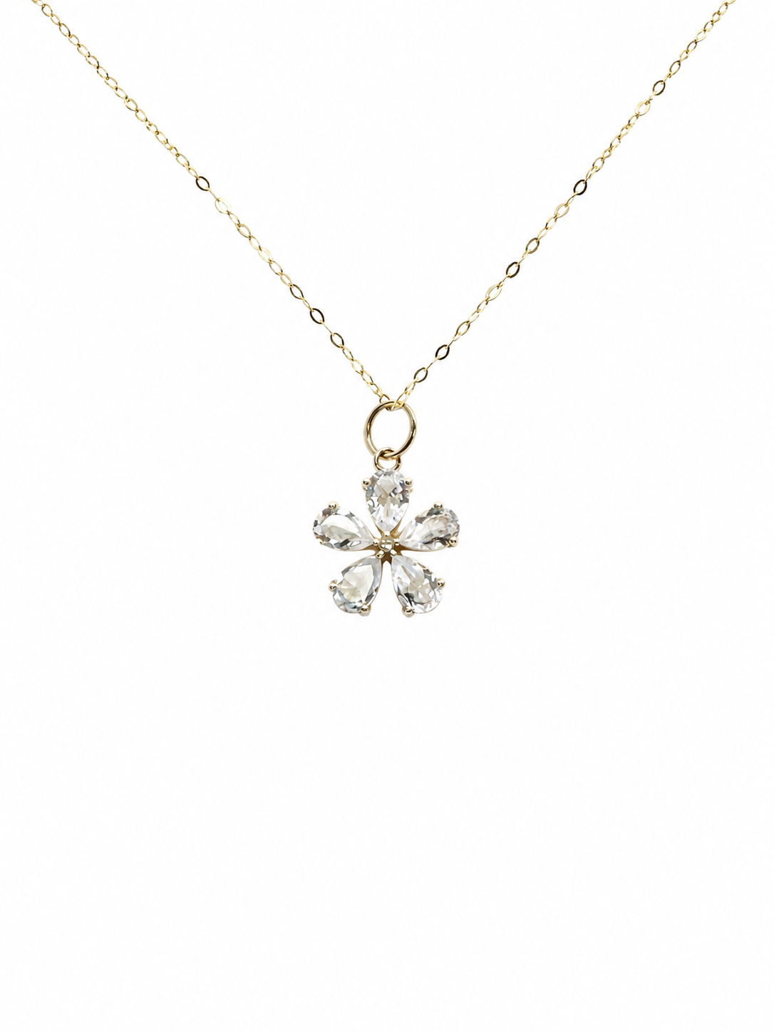 White Diamond and White Topaz Flower Necklace