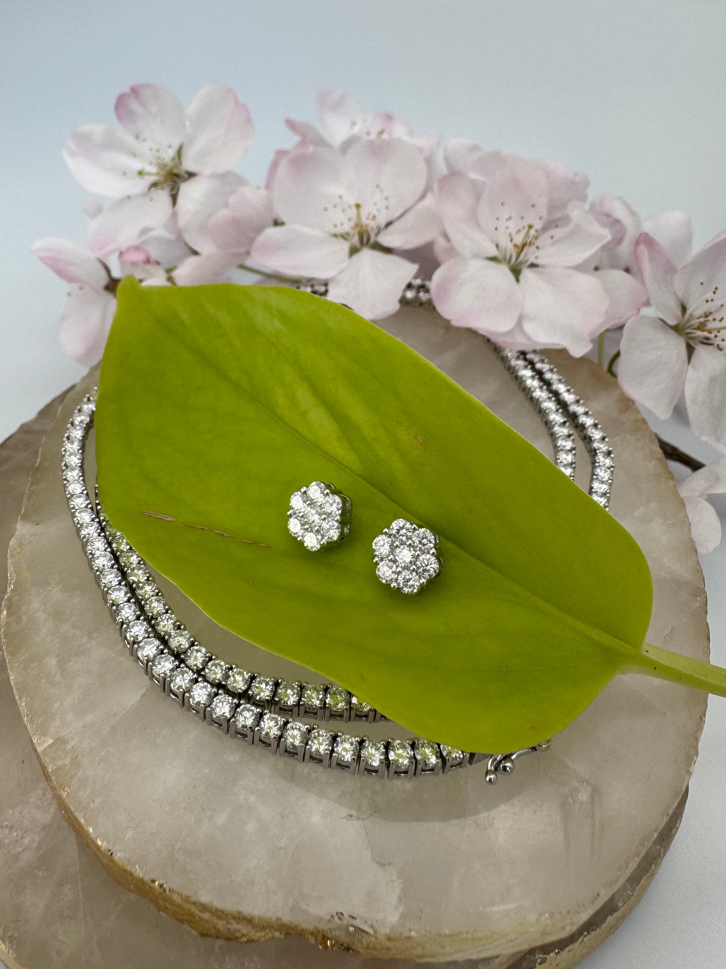 Diamond Sterling Silver Flower Studs