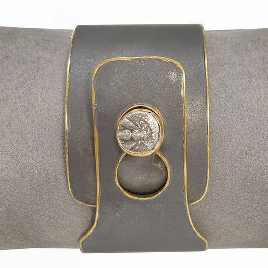 The Rustic Bee Cuff Silver and 14k Gold