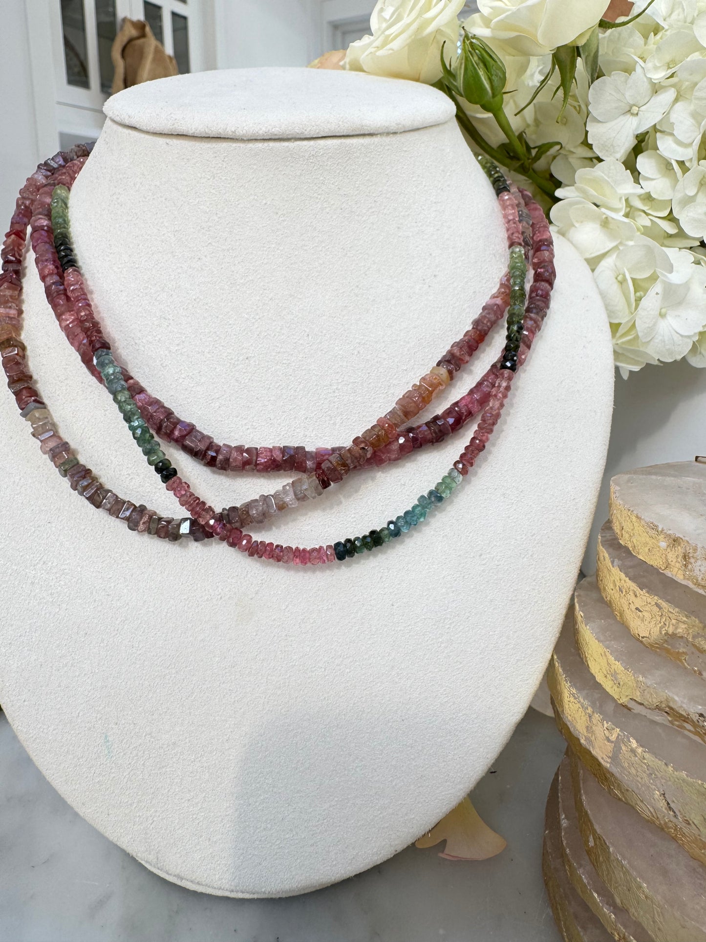Pink Ombre Tourmaline Bead Necklace