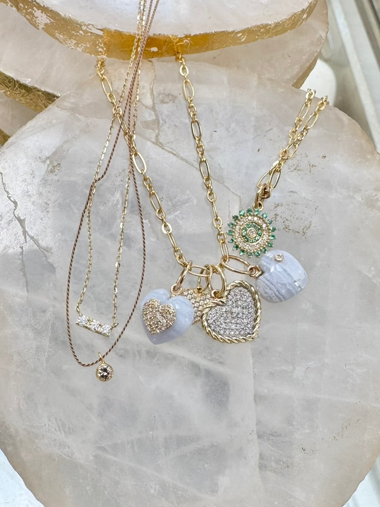 Agate Stone pave Diamond Heart