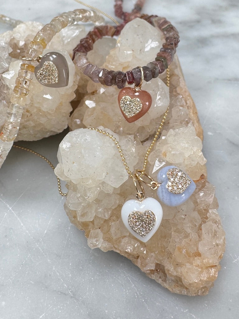 Pave Diamond 14k Gold Stone Heart
