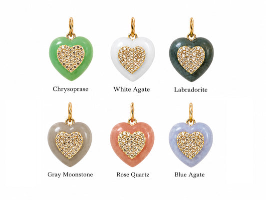 Pave Diamond 14k Gold Stone Heart