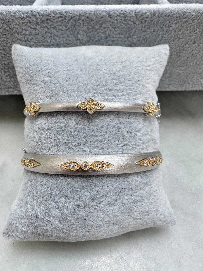 Small Sterling Satin Silver and Diamond Bracelet
