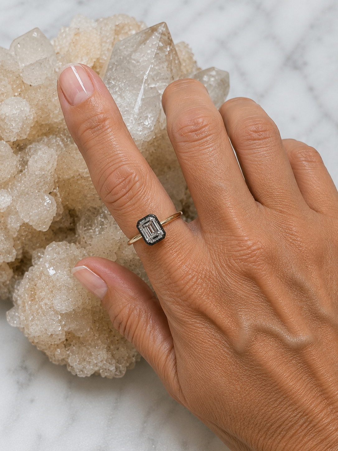 Gold and Black Rhodium Emerald Cut Ring