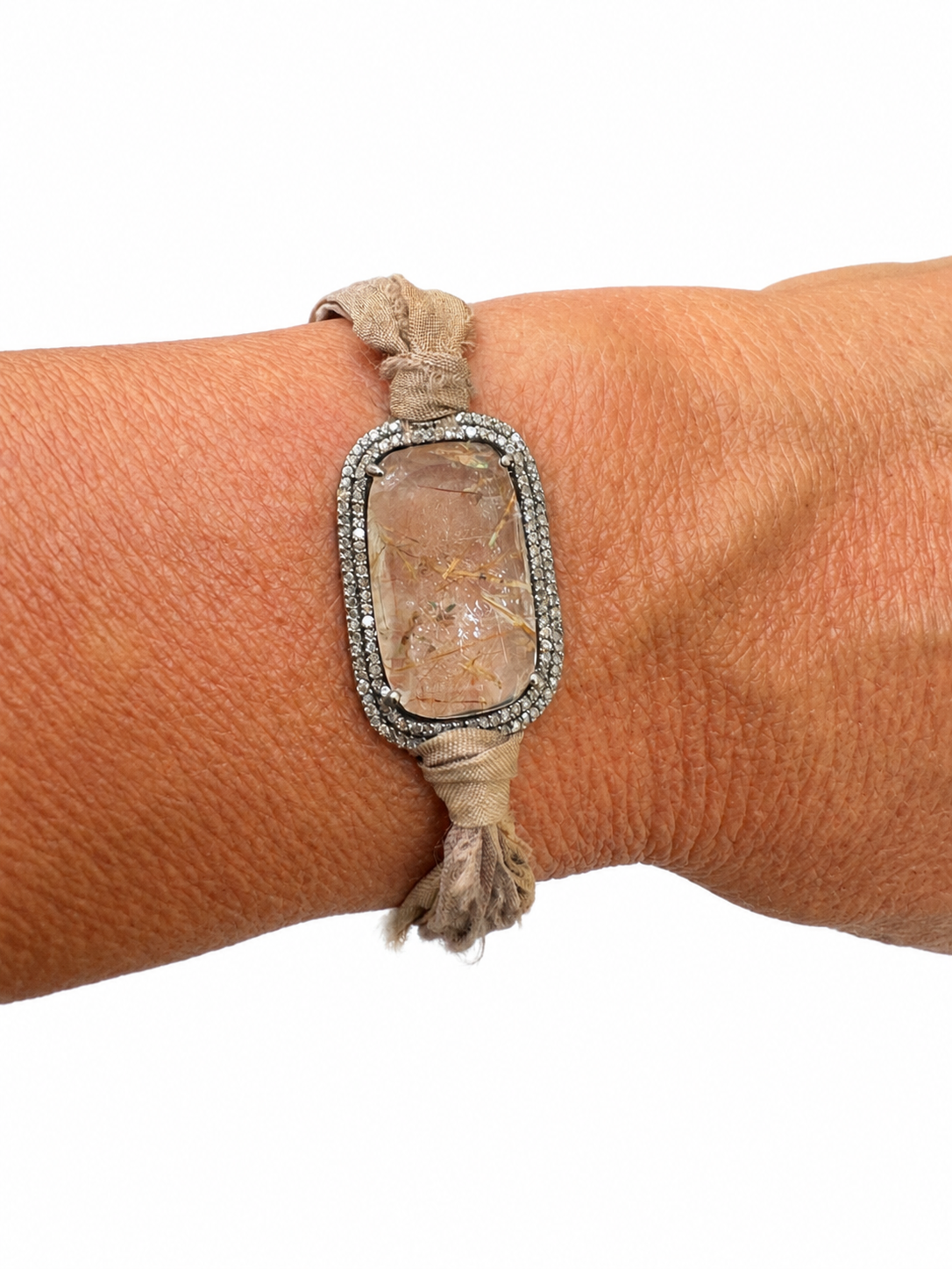 Diamond and Quartz Stone Wrap Bracelet