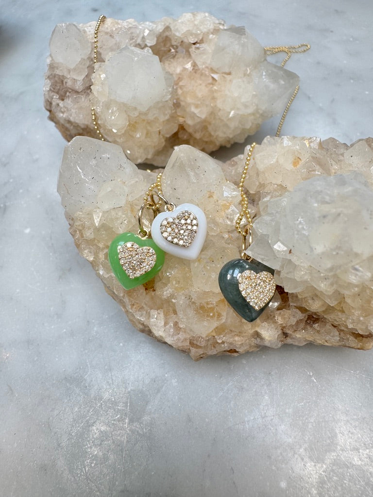 Pave Diamond 14k Gold Stone Heart