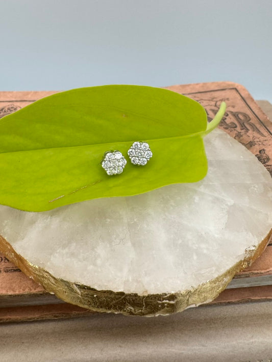 Diamond Sterling Silver Flower Studs