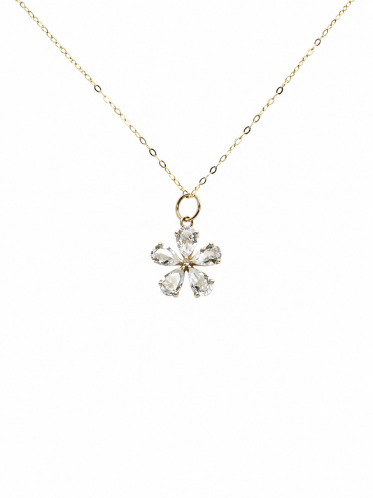 White Diamond and White Topaz Flower Necklace