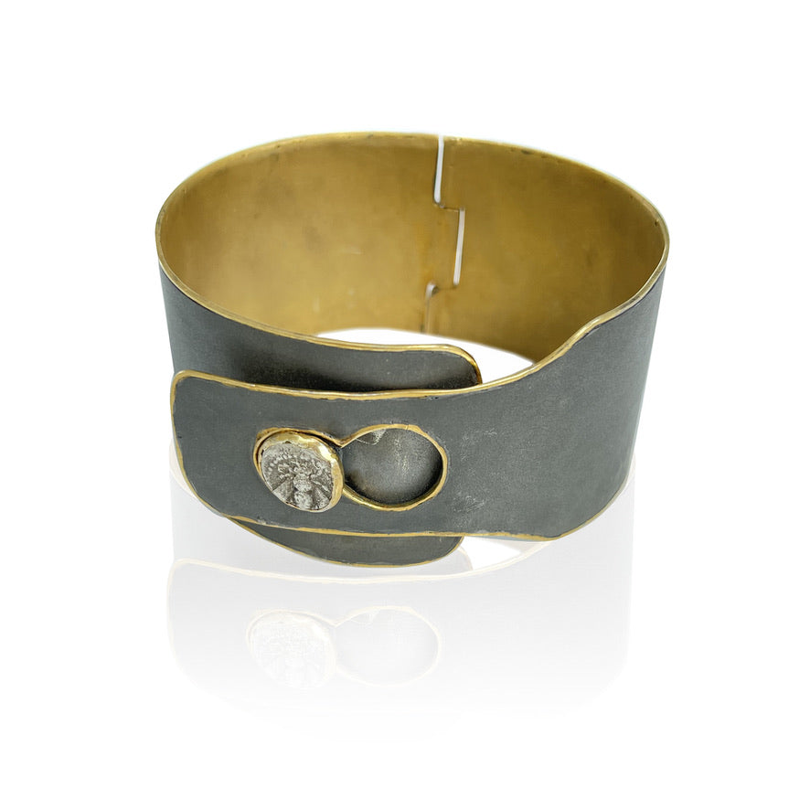 The Rustic Bee Cuff Silver and 14k Gold
