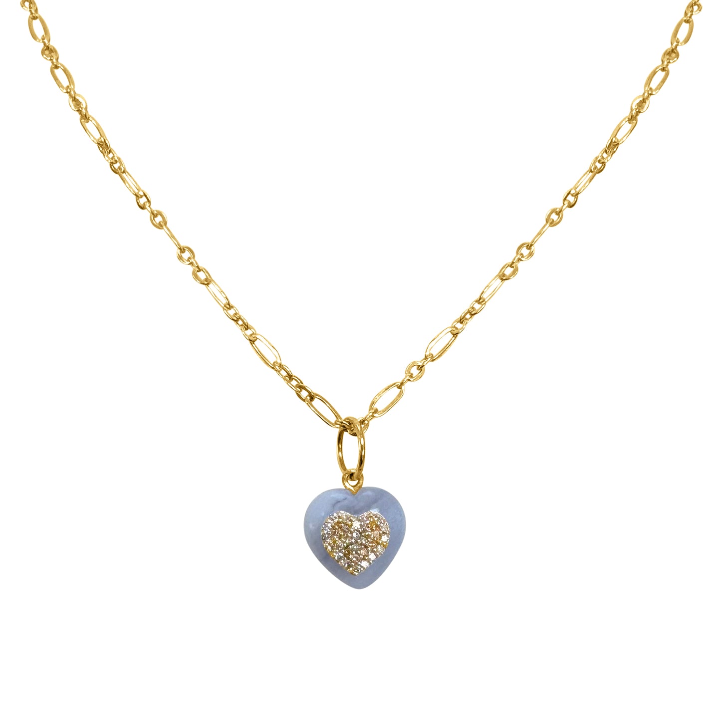 Agate Stone pave Diamond Heart