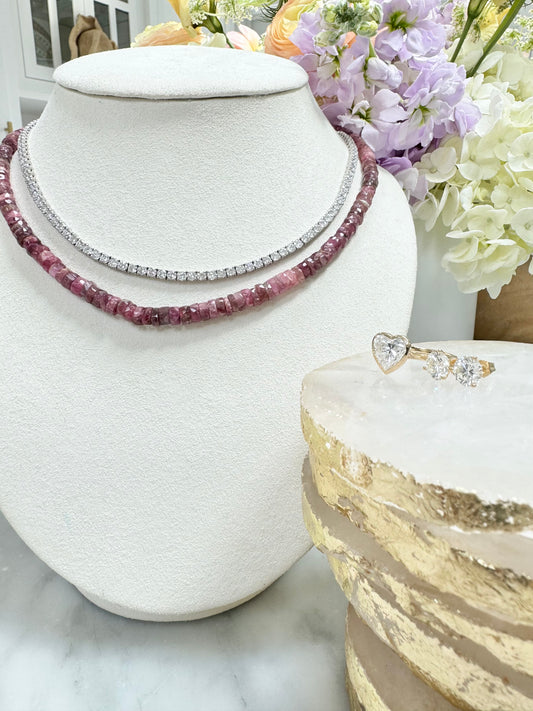 Pink Ombre Tourmaline Bead Necklace