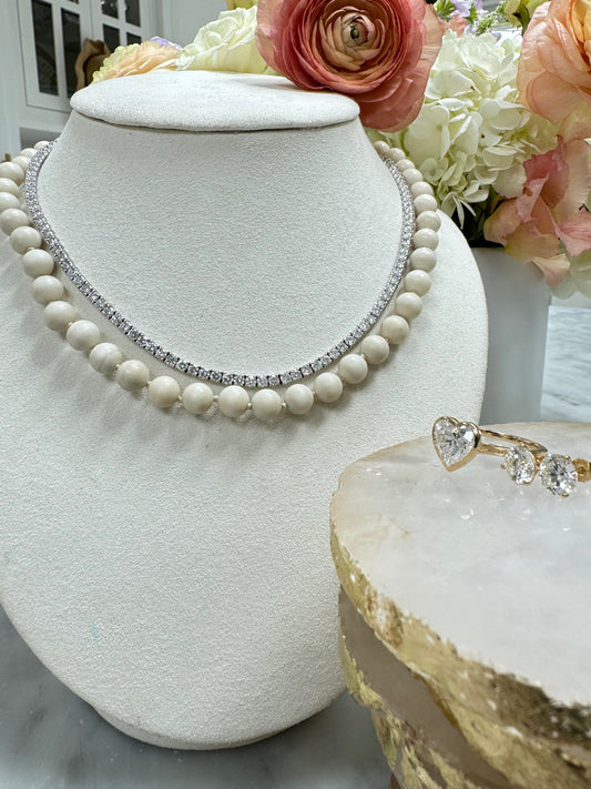 Winter White Jasper Bead Necklace