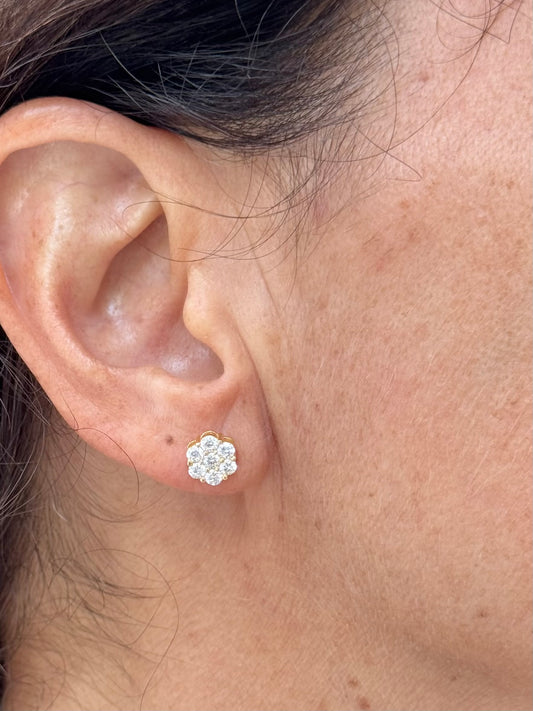 Sterling Silver and 14k Diamond Flower Studs