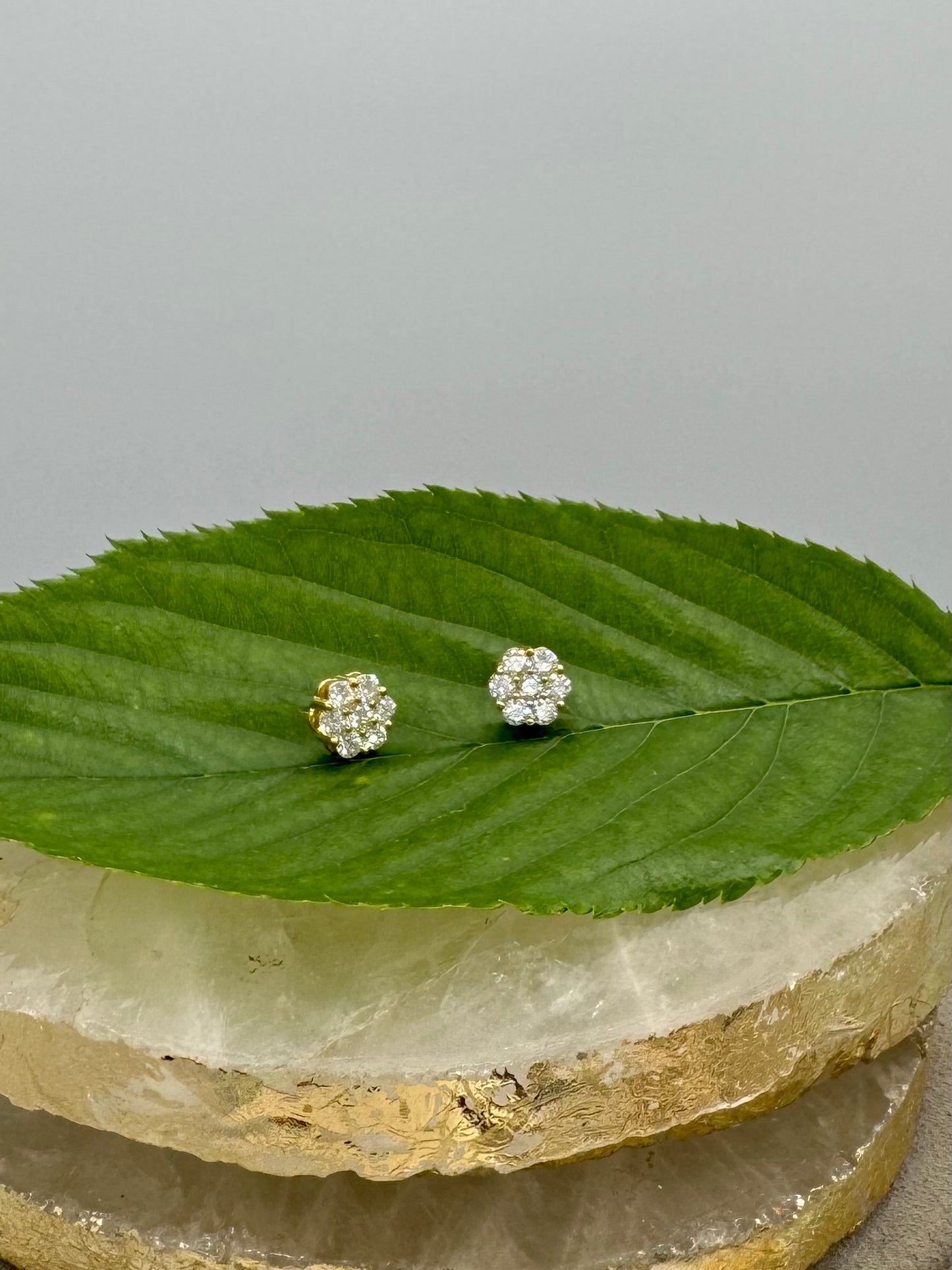 Sterling Silver and 14k Diamond Flower Studs