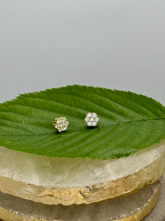 Sterling Silver and 14k Diamond Flower Studs