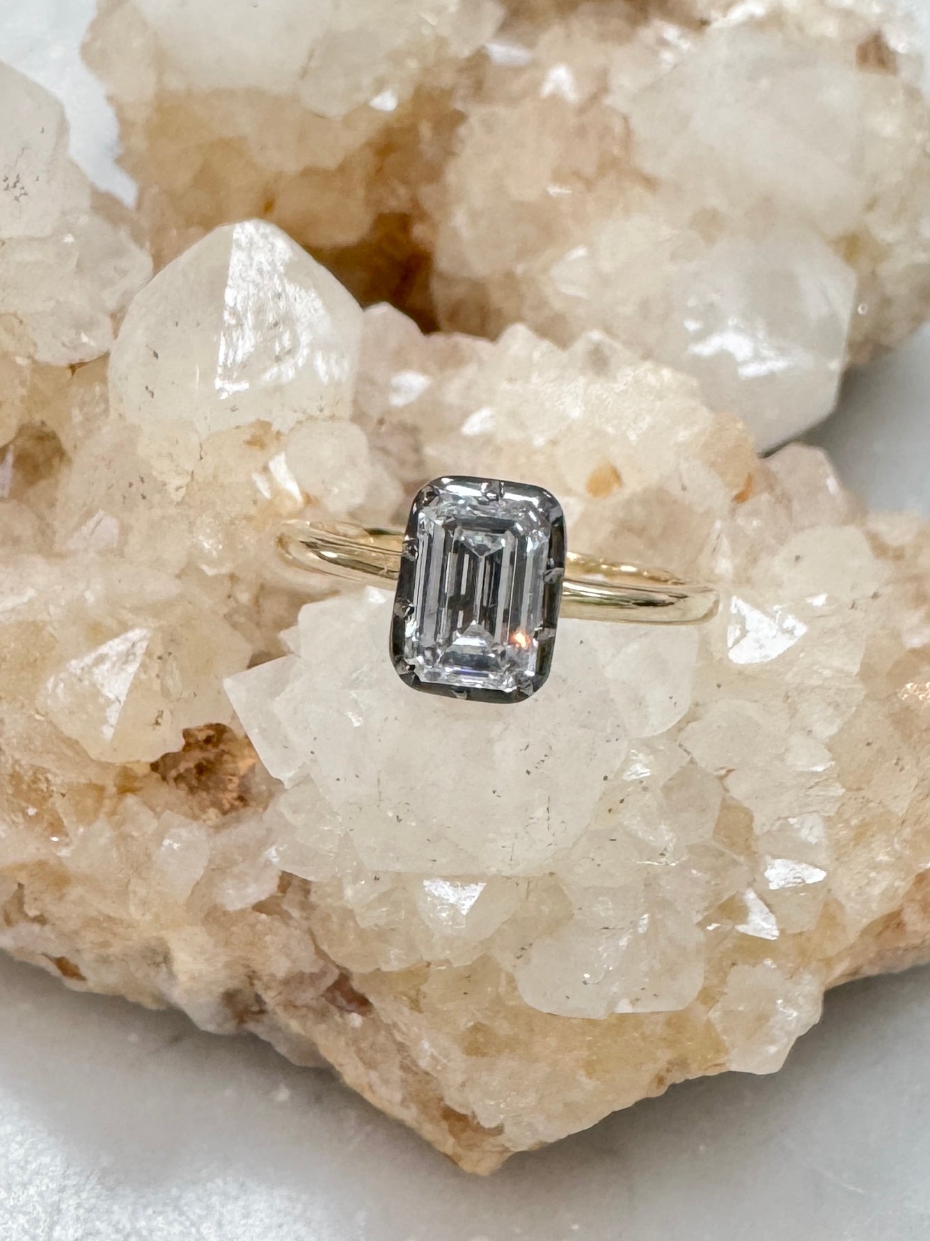 Gold and Black Rhodium Emerald Cut Ring