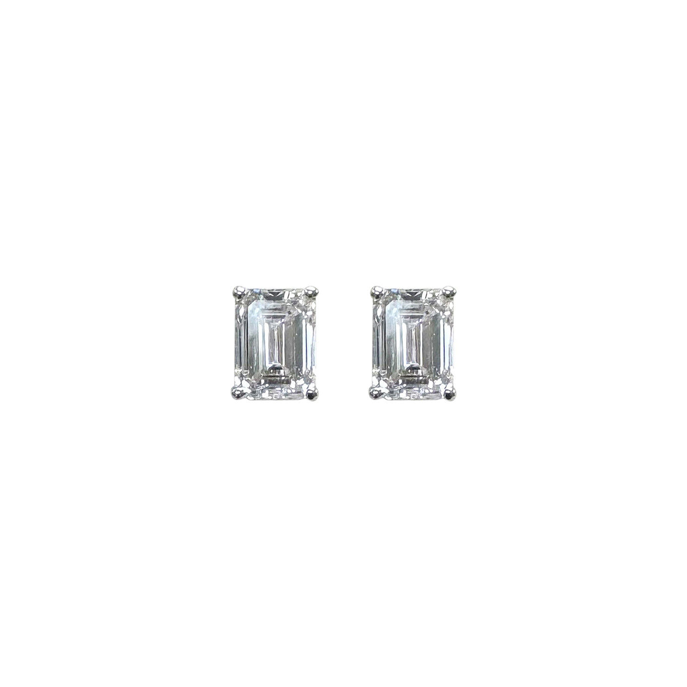 Pure Light 14k White Gold Emerald Cut Diamond Earrings