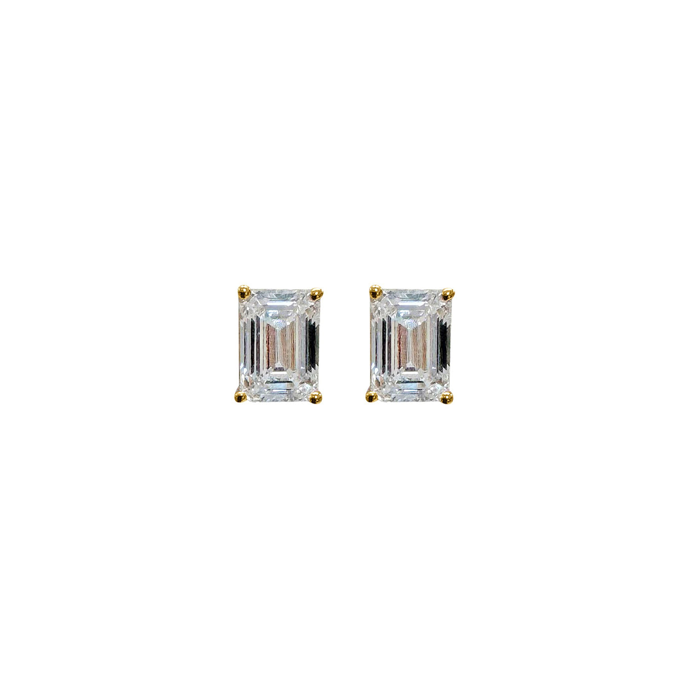 Pure Light Emerald Cut 14k Yellow Gold Diamond Earrings