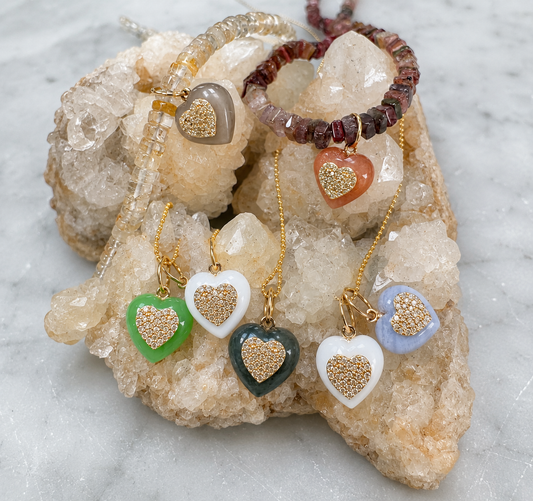 Pave Diamond 14k Gold Stone Heart