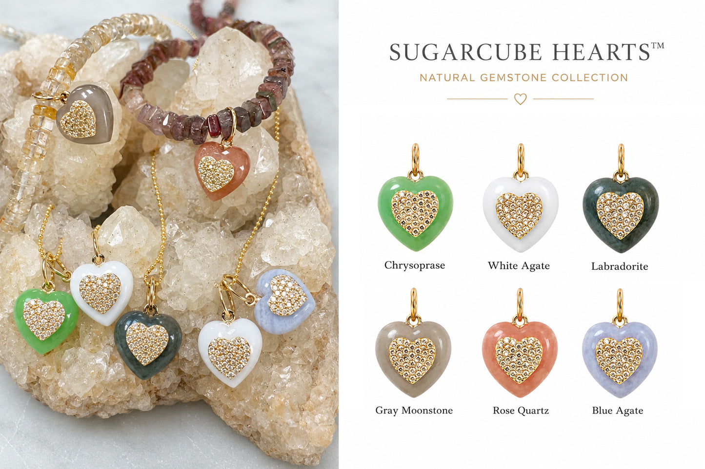 Pave Diamond 14k Gold Stone Heart